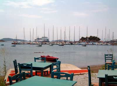 New harbor in Skiathos town, seen from the Strip