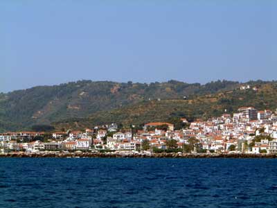 skopelos town seen from the sea