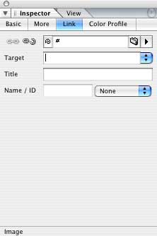 GoLive Inspector, set Link