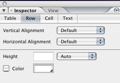 Table inspector rows